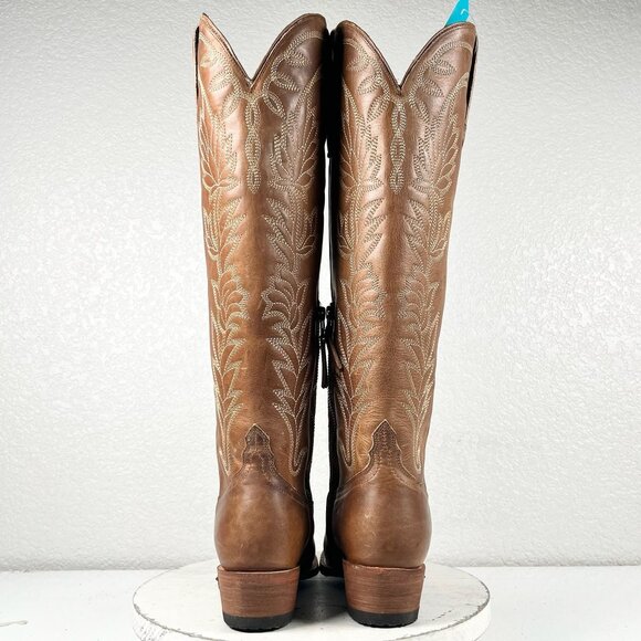 Tan Heeled Boots with Intricate Embroidery - Picture 3 of 12